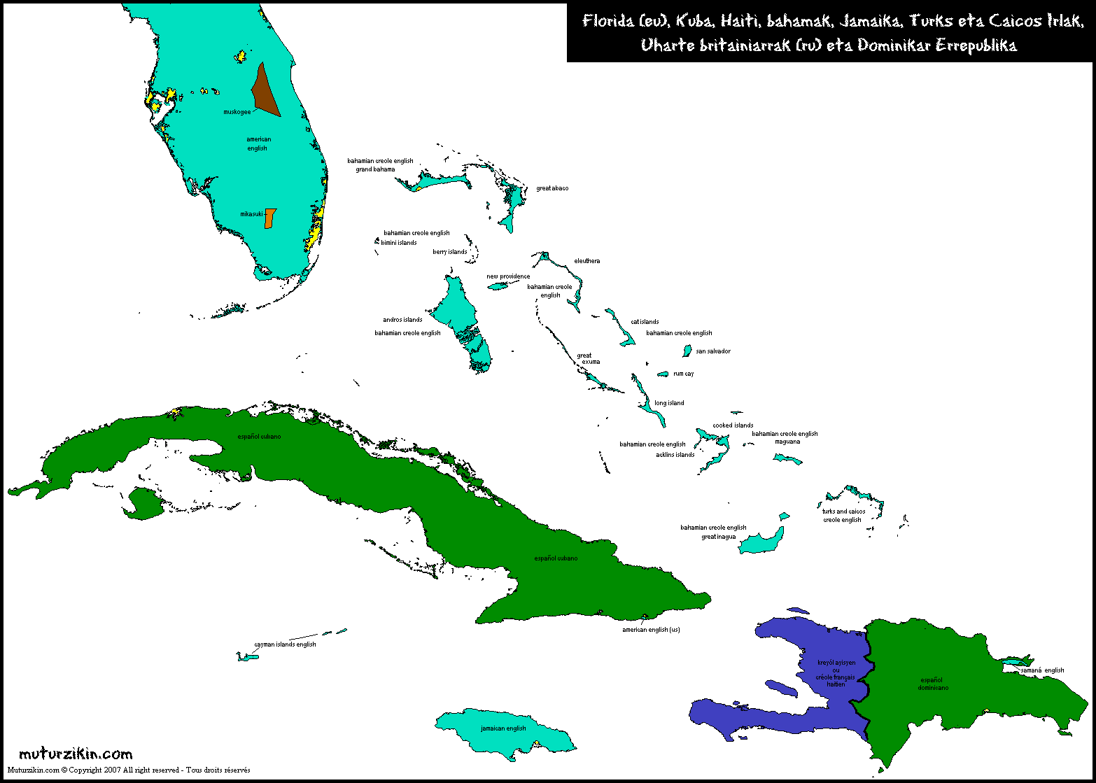 kajmanski otoci karta Cuba & Antillas   Mapa lingüístico / Linguistic map kajmanski otoci karta